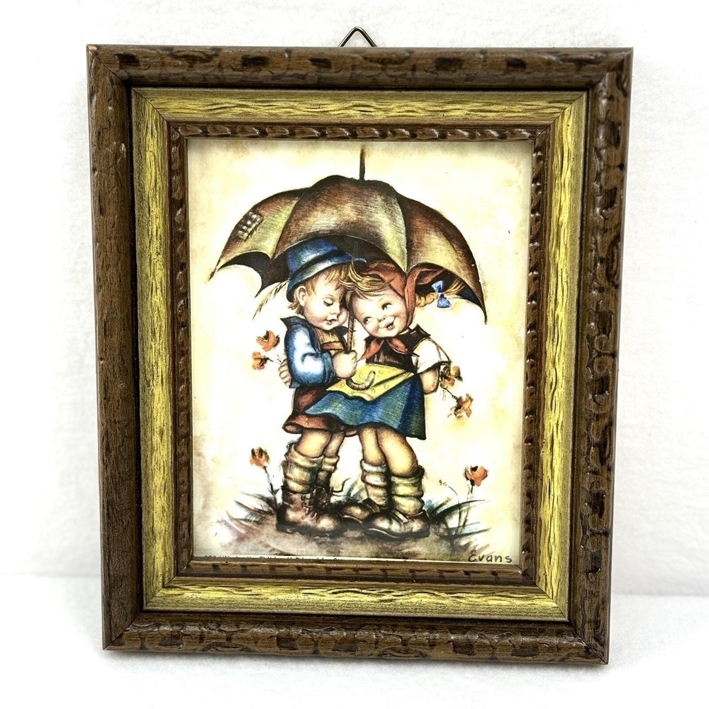 Stapco Litho Umbrella Children Framed Print Vintage Mini Wall Hanging Evans 70s